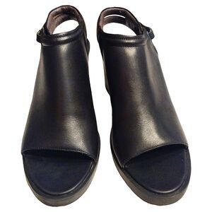CAMPER Limi Black Leather Open Toe Wooden Wedge Sandal, Size 39 / US 8.5